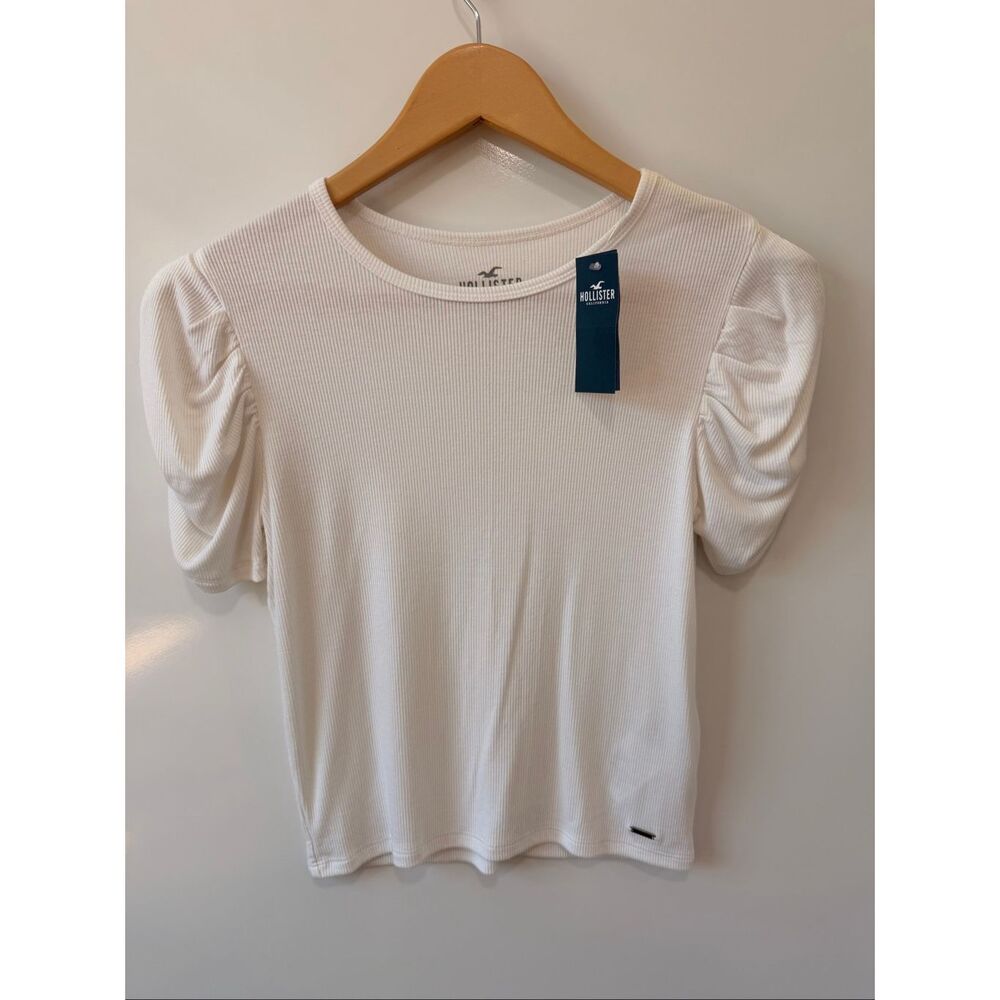 NWT Hollister Ribbed Puff Sleeve Baby Tee White Sm